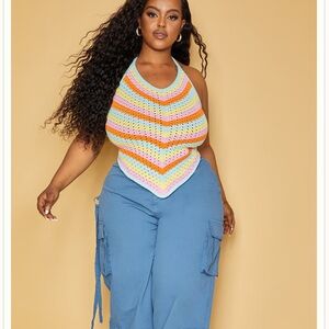 PrettyLittleThing Multicolor Crochet Halter Top NWOT